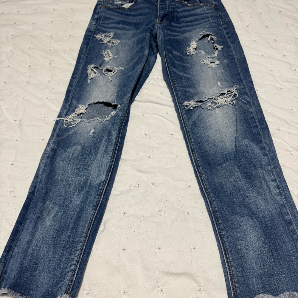 American Eagle Outfitters Distressed Boyfriend Jeans - Blue